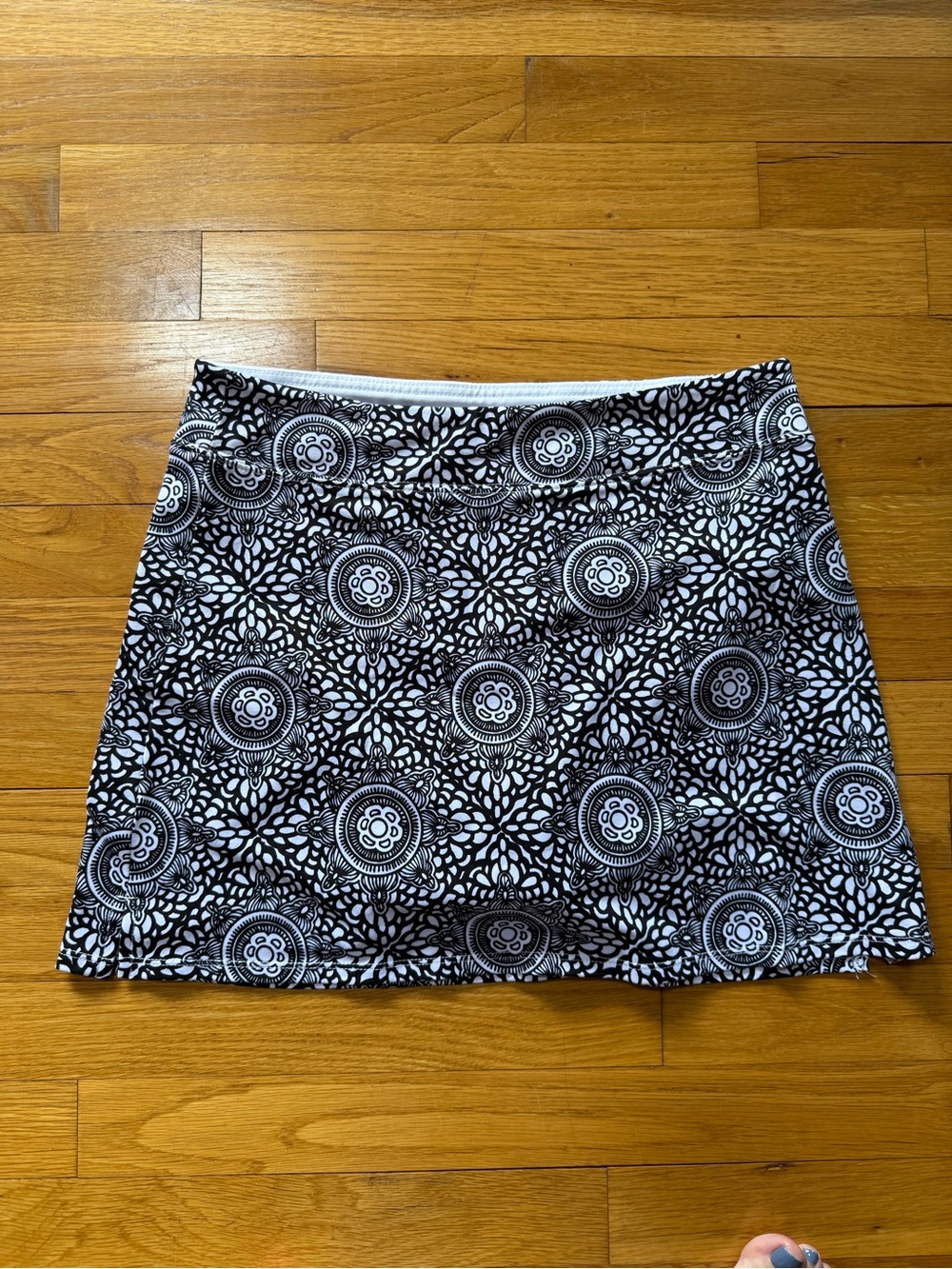 Soybu Black and White Mini Skirt with Medallion Print